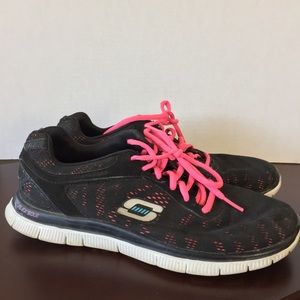 Skechers memory foam sneakers, black and hot pink